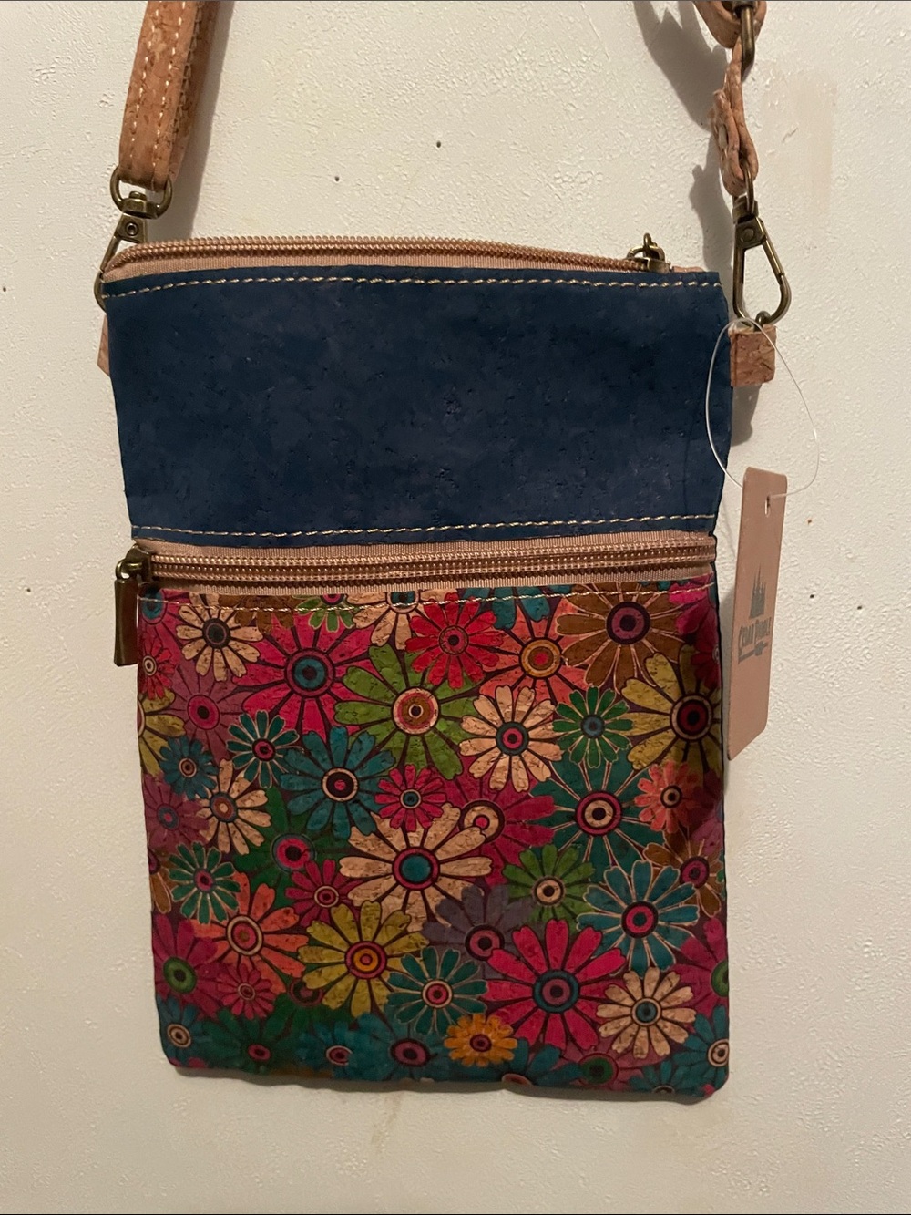 Cedar Paddle Cork Blue and Multicolor Floral Crossbody Bag